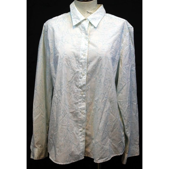 Christopher & Banks Woman XL White Collared Shirt Blue Floral Stich Embroidery - Picture 1 of 5